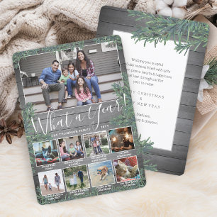 What a Year! 9 Photo Christmas Greenery & Wood Holiday Card