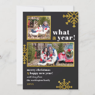 What A Year! Black & Gold Foil Christmas Photo Holiday Card