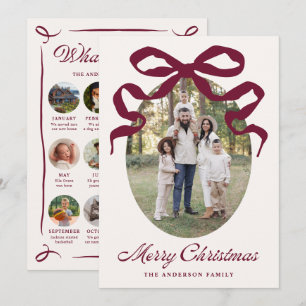 What a Year Burgundy Bow Year in Review Oval Photo Holiday Card