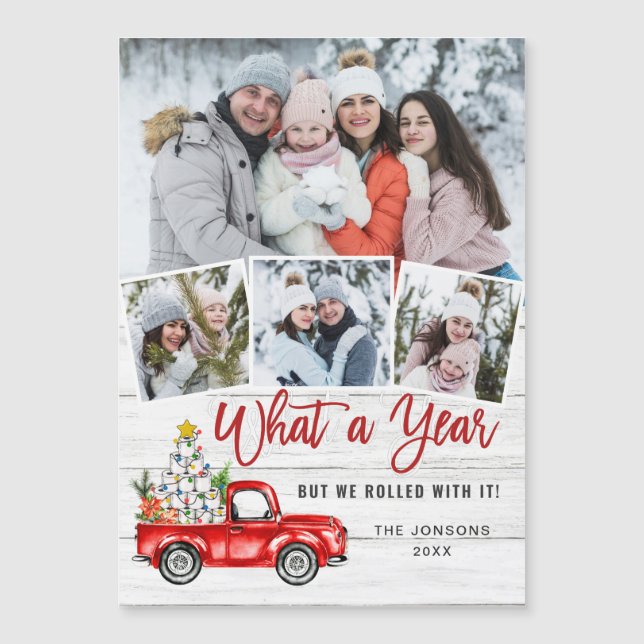 What a Year Christmas 4 Photo Magnetic Card (Front)