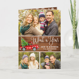 What a Year Christmas Red Farm Truck 3 Photo Holiday Card