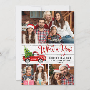 What a Year Christmas Red Farm Truck 3 Photo Holiday Card