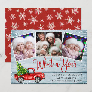 What a Year Christmas Red Farm Truck 3 Photo  Holiday Card