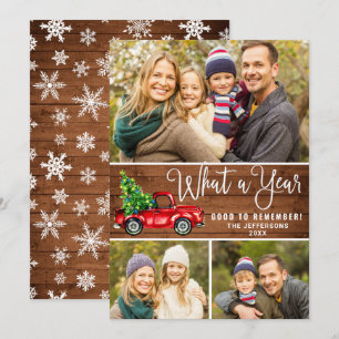 What a Year Christmas Red Farm Truck 3 Photo Holiday Card