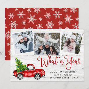 What a Year Christmas Red Farm Truck 3 Photo  Holiday Card