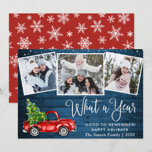 What a Year Christmas Red Farm Truck 3 Photo  Holiday Card