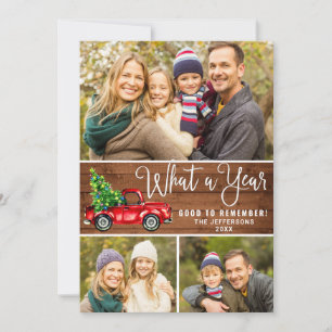 What a Year Christmas Red Farm Truck 3 Photo Holiday Card