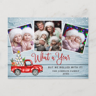 What a Year Christmas Red Farm Truck 3 Photo Postcard