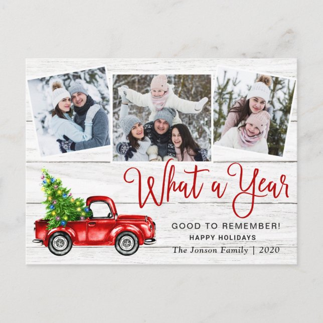 What a Year Christmas Red Farm Truck 3 Photo Postcard (Front)