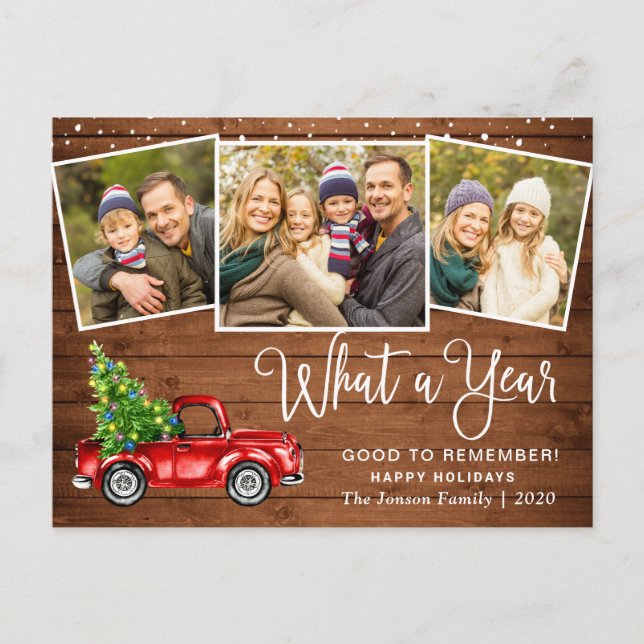 What a Year Christmas Red Farm Truck 3 Photo Postcard (Front)