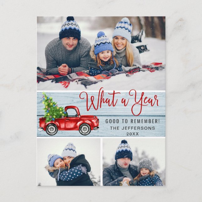 What a Year Christmas Red Farm Truck 3 Photo Postcard (Front)