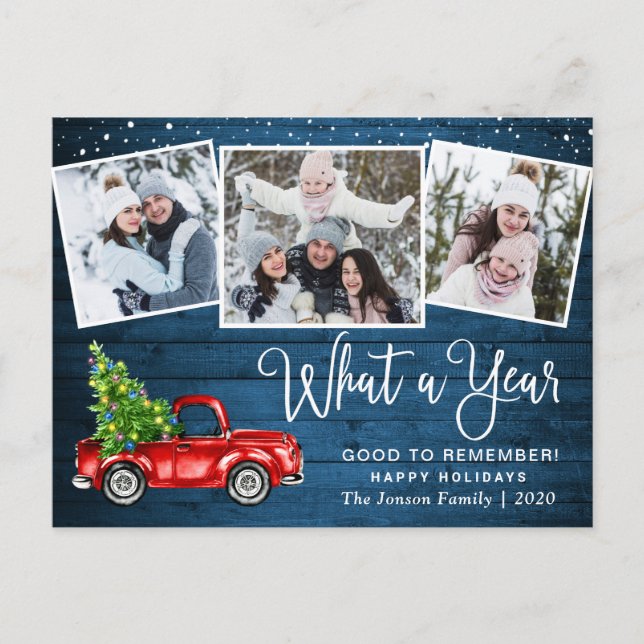 What a Year Christmas Red Farm Truck 3 Photo  Postcard (Front)