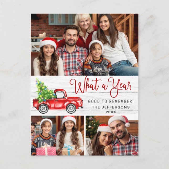 What a Year Christmas Red Farm Truck 3 Photo Postcard (Front)