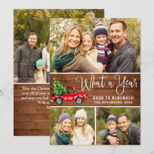 What a Year Christmas Red Farm Truck 4 Photo Boho Holiday Card