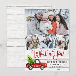What a Year Christmas Red Farm Truck 4 Photo Holiday Card