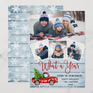 What a Year Christmas Red Farm Truck 4 Photo  Holiday Card