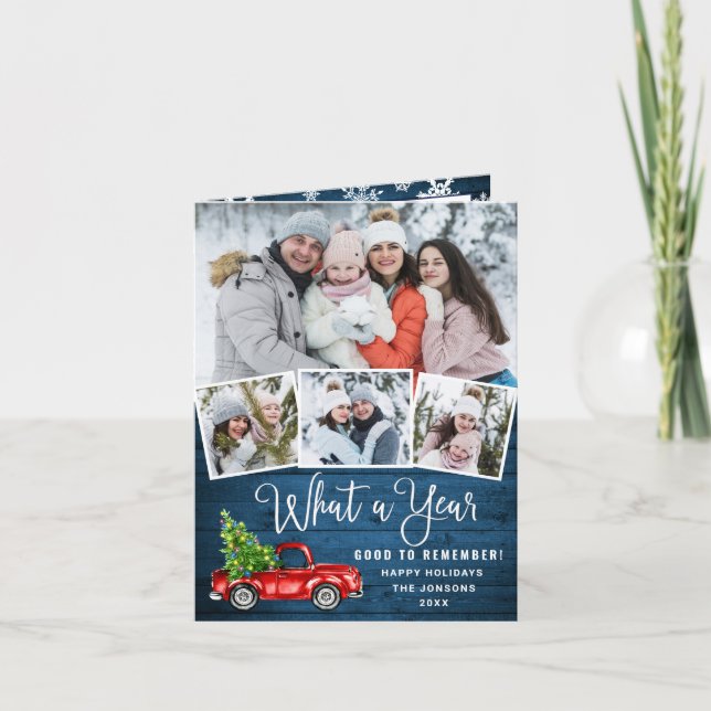 What a Year Christmas Red Farm Truck 4 Photo  Holiday Card (Front)