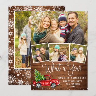 What a Year Christmas Red Farm Truck 5 Photo Holiday Card