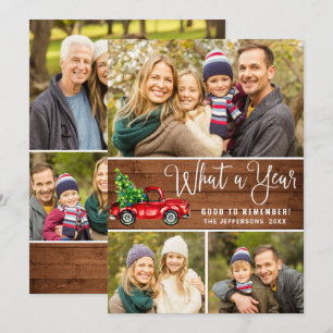 What a Year Christmas Red Farm Truck 6 Photo Boho  Holiday Card
