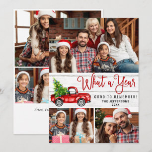 What a Year Christmas Red Farm Truck 6 Photo Holiday Card