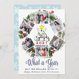 What a Year Christmas Red Farm Truck 6 Photo Holiday Card