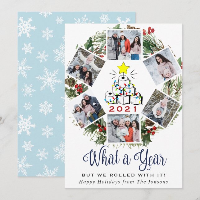 What a Year Christmas Red Farm Truck 6 Photo Holiday Card (Front/Back)