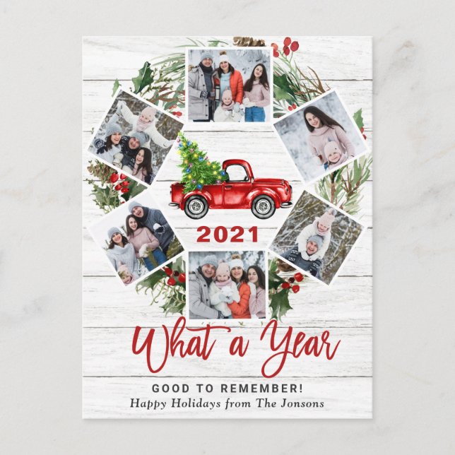 What a Year Christmas Red Farm Truck 6 Photo  Postcard (Front)