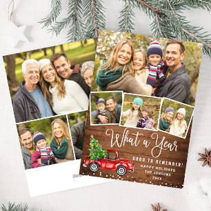 What a Year Christmas Red Farm Truck 7 Photo Holiday Card