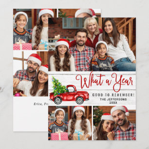 What a Year Christmas Red Farm Truck 7 Photo Holiday Card