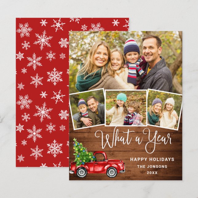 What a Year Christmas Red Farm Truck Holiday Card (Front/Back)