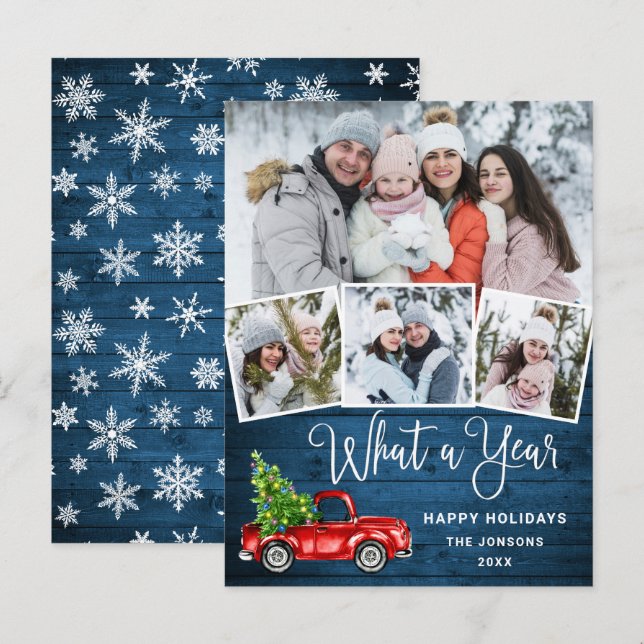 What a Year Christmas Red Farm Truck Holiday Card (Front/Back)