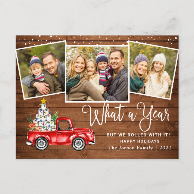 What a Year Christmas Red Farm Truck Photo Postcard (Front)