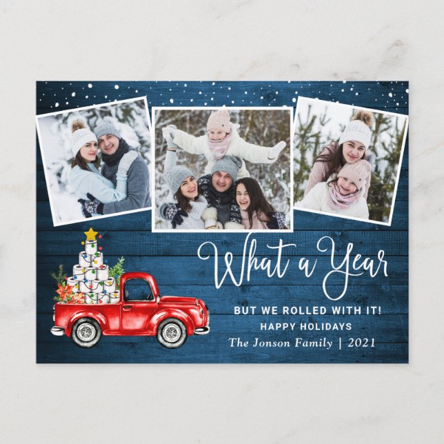 What a Year Christmas Red Farm Truck Photo Postcard (Front)