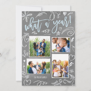 What A Year Doodles Collage 4 Photo Holiday Card