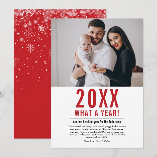 What A Year Family News Photo Year In Review Holiday Card (Front/Back)