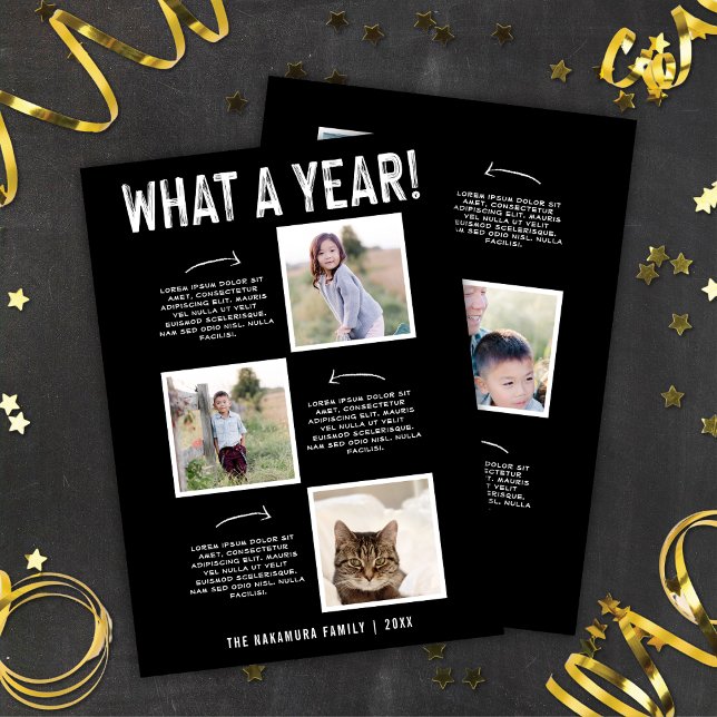 What A Year!  Family Newsletter New Year Six Photo Holiday Card (Creator Uploaded)