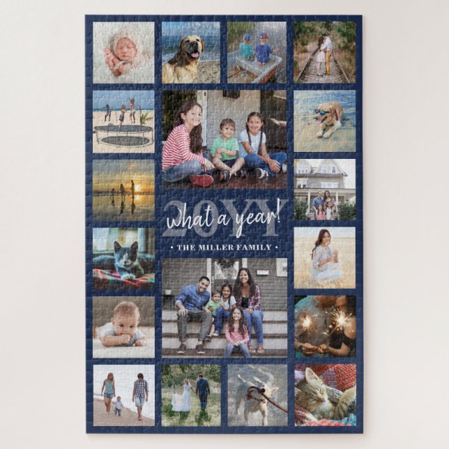 What a Year Family Photo Collage Navy Blue Holiday Jigsaw Puzzle (Vertical)