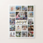 What a Year Family Photo Collage White & Gold Xmas Jigsaw Puzzle<br><div class="desc">What a year to remember! Celebrate the simple joys of family with a unique and fun photo collage Holiday puzzle. If you prefer a background or text in colours other than white, black and gold see instructions below. Design features elegant handwritten style script calligraphy, modern typography family name and year,...</div>
