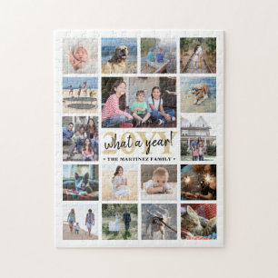 What a Year Family Photo Collage White & Gold Xmas Jigsaw Puzzle
