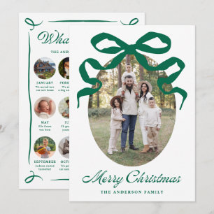 What a Year Green Bow Year in Review Oval Photo Holiday Card