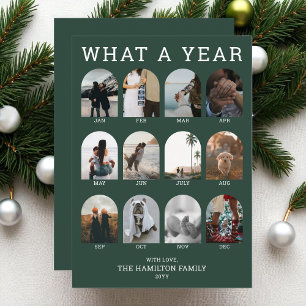 What a Year Green Modern Photo Collage Christmas Holiday Card
