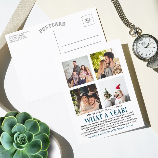 What A Year In Review 4 Photo Collage Holiday Postcard (Creator Uploaded)