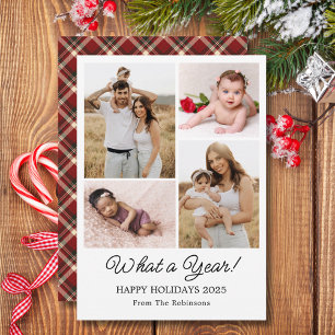 What A Year In Review Family Photo Collage Plaid Holiday Card