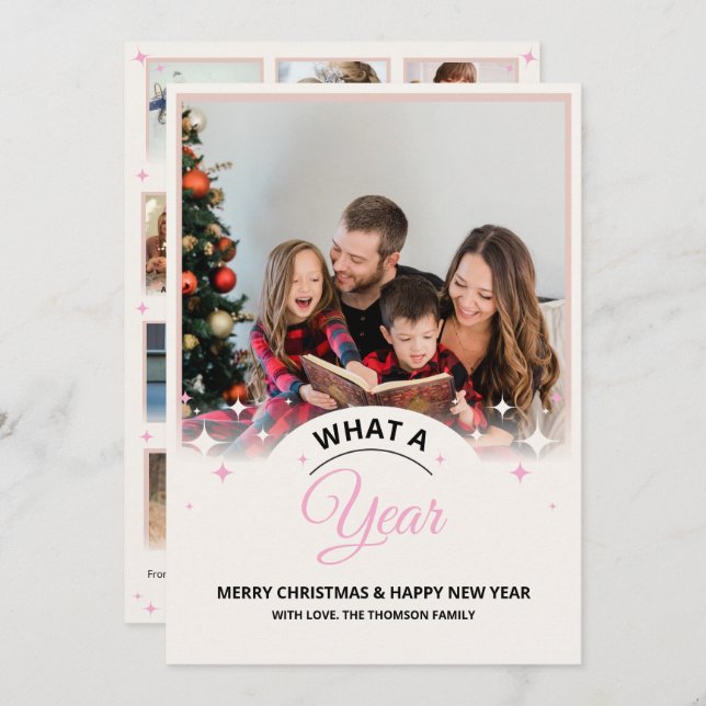 What a Year in Review Multi Photo Modern Christmas Card (Front/Back)