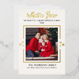 What a Year in Review Multi Photo Modern Christmas Foil Holiday Card