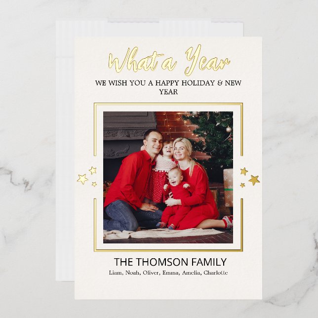 What a Year in Review Multi Photo Modern Christmas Foil Holiday Card (Envelope)