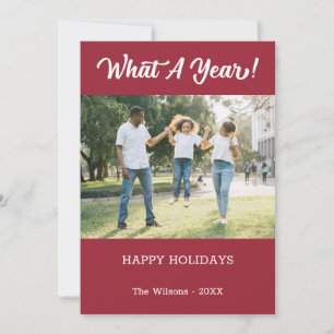 What A Year Modern 2 Photo Burgundy Holiday Card