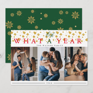 What A Year Modern 3 Photo Collage Holiday Card