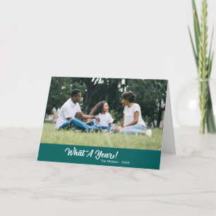 What A Year Modern Photo Teal Holiday Card