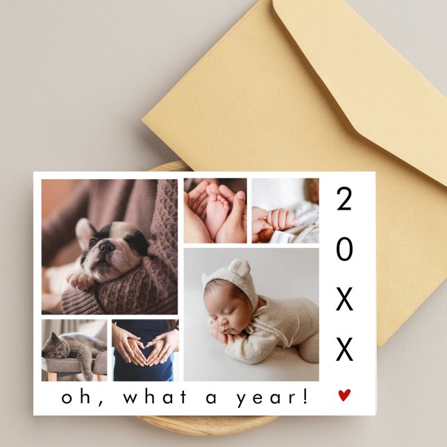 What a Year! Modern Simple 6 Photo Collage Holiday Card (Creator Uploaded)